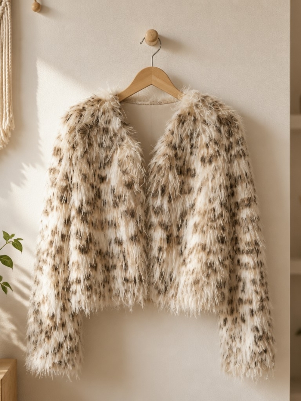 Faux Fur Leopard-Print Jacket - Beige